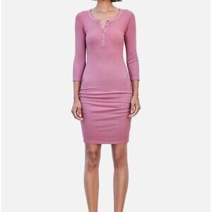 Sundry Pink Henley Ruched Sides Dress Size 0(XS) NWOT Made in USA summer, spring